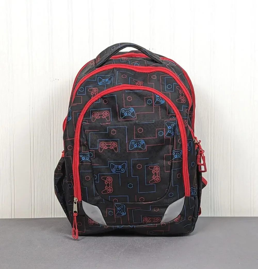 Olivet Gaming School Bag Black & Red Game Controllers Kids Travel Backpack